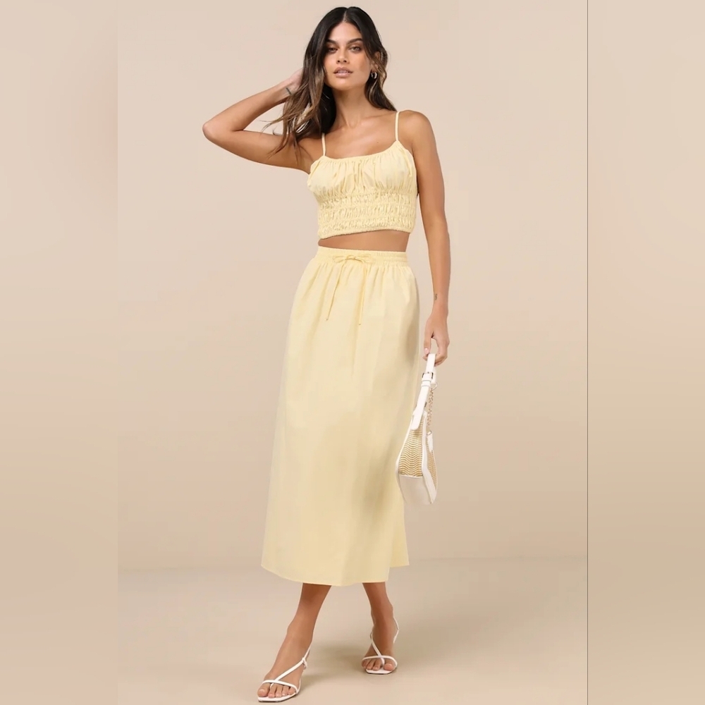 Lulus Delightful Yellow Two-Piece Midi Dress L Summer Vacation Festival Party - Picture 2 of 11